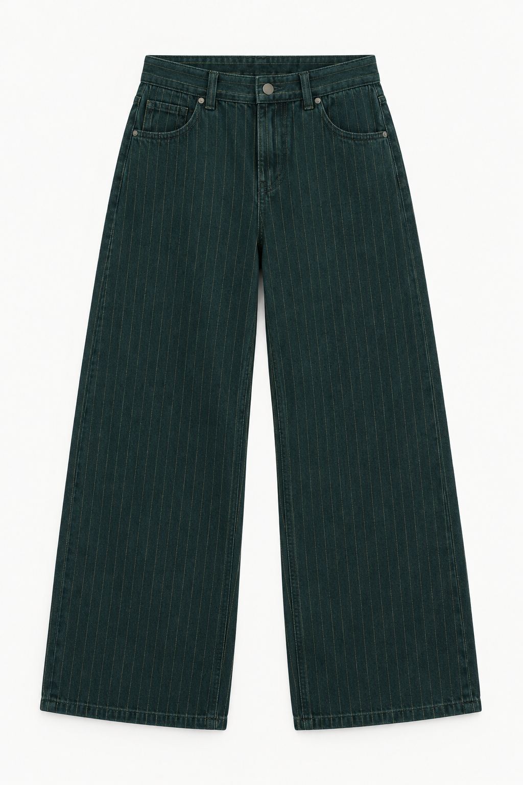Green Pinstripe Wide-Leg Jeans