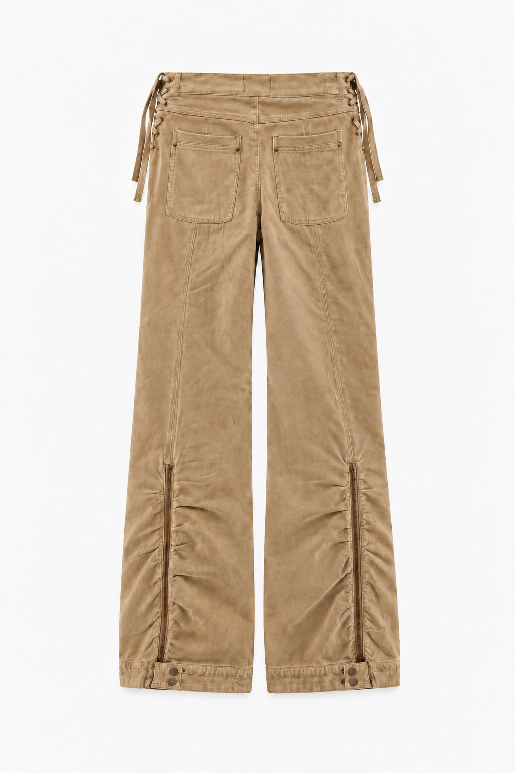 Brown Lace-Up Zip-Hem Pants