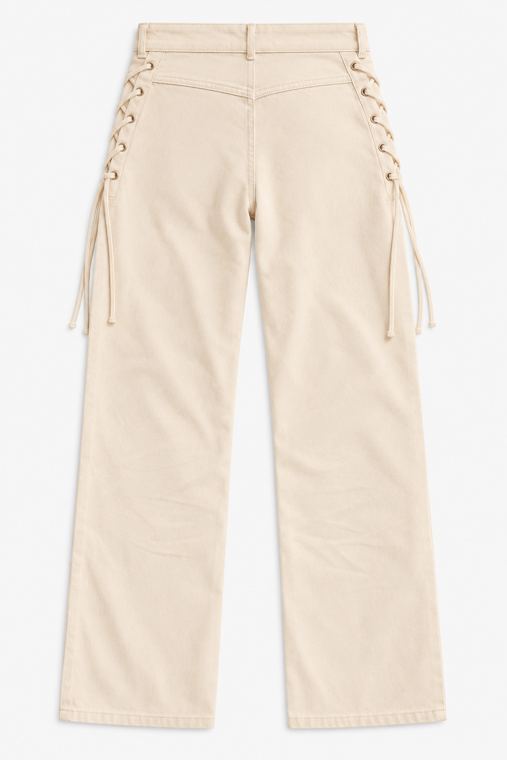 Ecru Lace-Up Wide-Leg Pants
