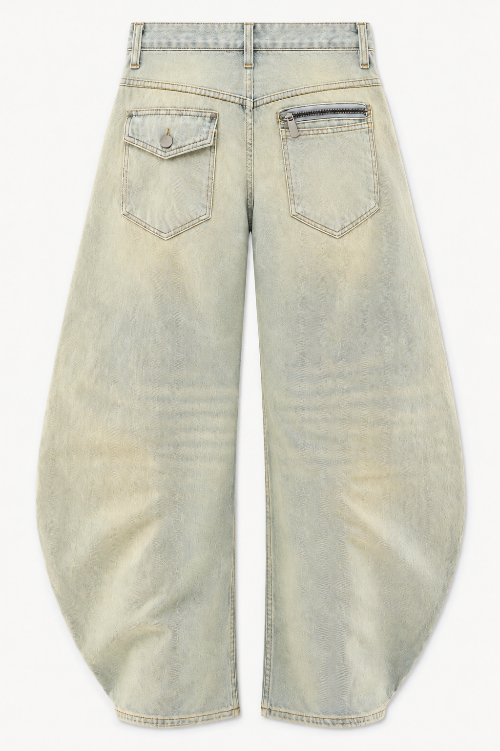 Washed Pale Green Barrel-Leg Jeans