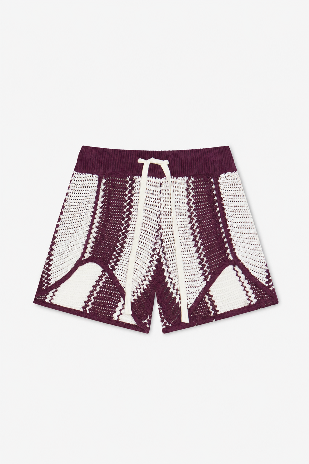 Burgundy and Ecru Drawstring Shorts