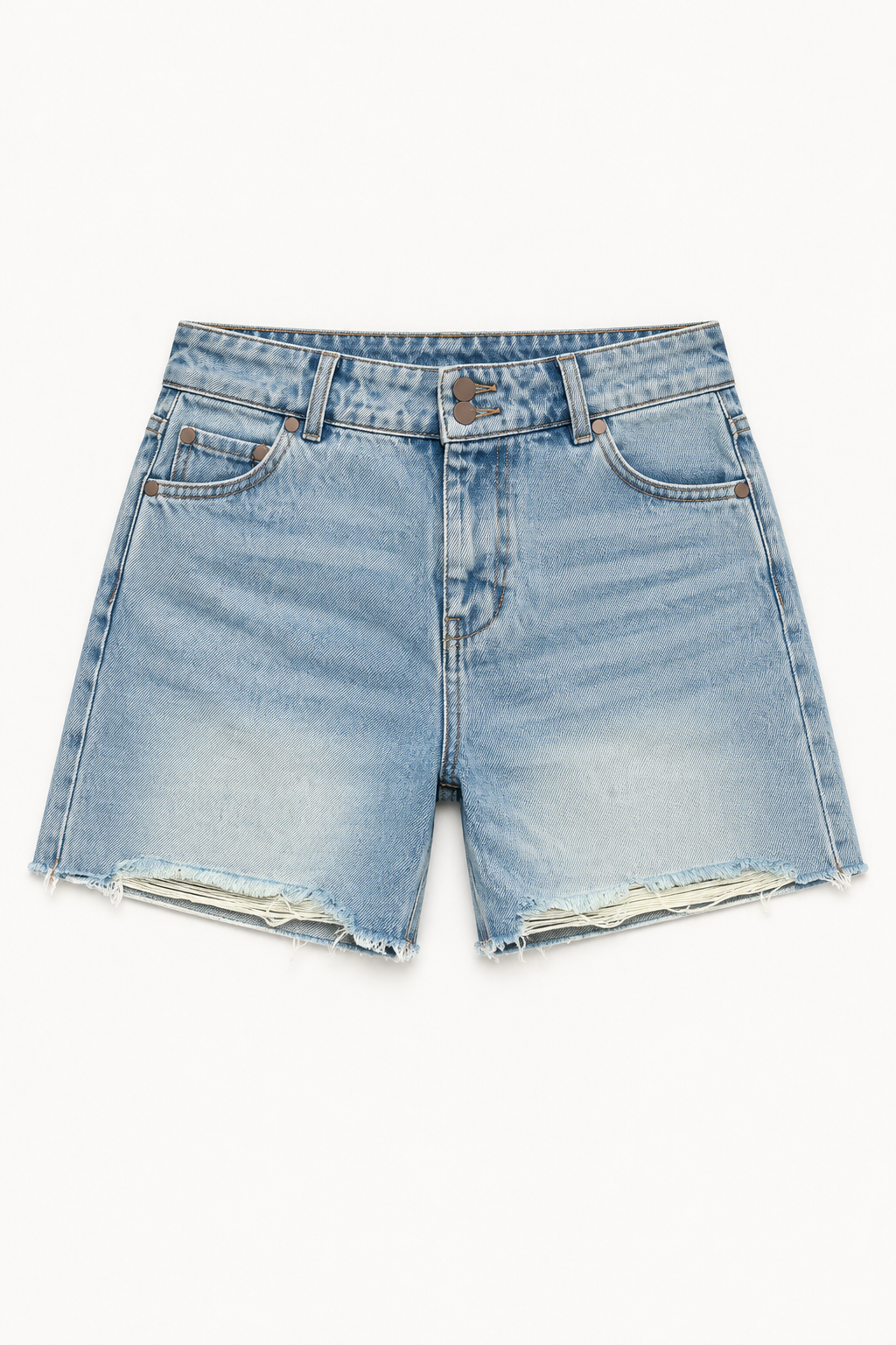 Light Blue Raw-Hem Denim Shorts