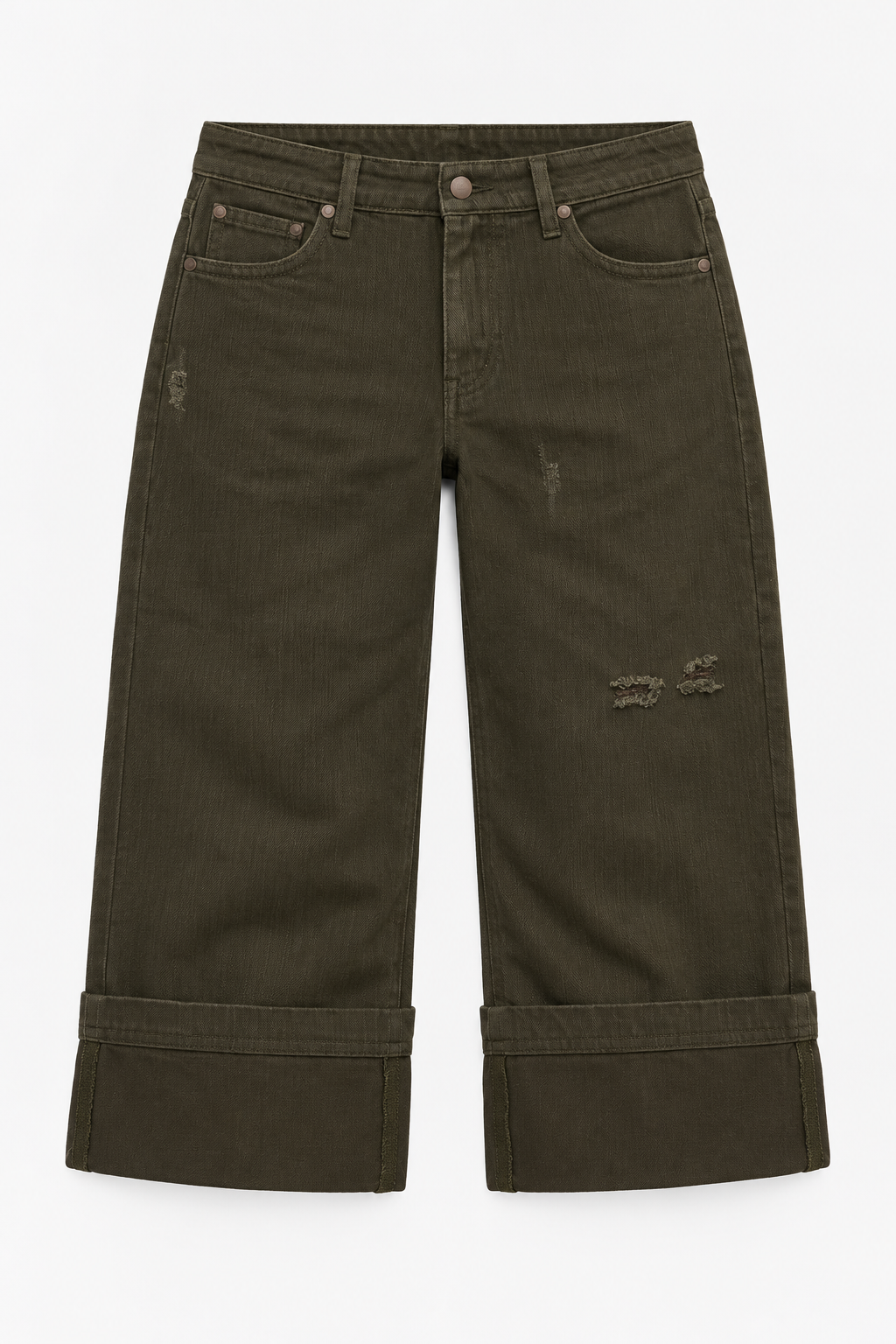 Olive Distressed Denim Bermuda Shorts