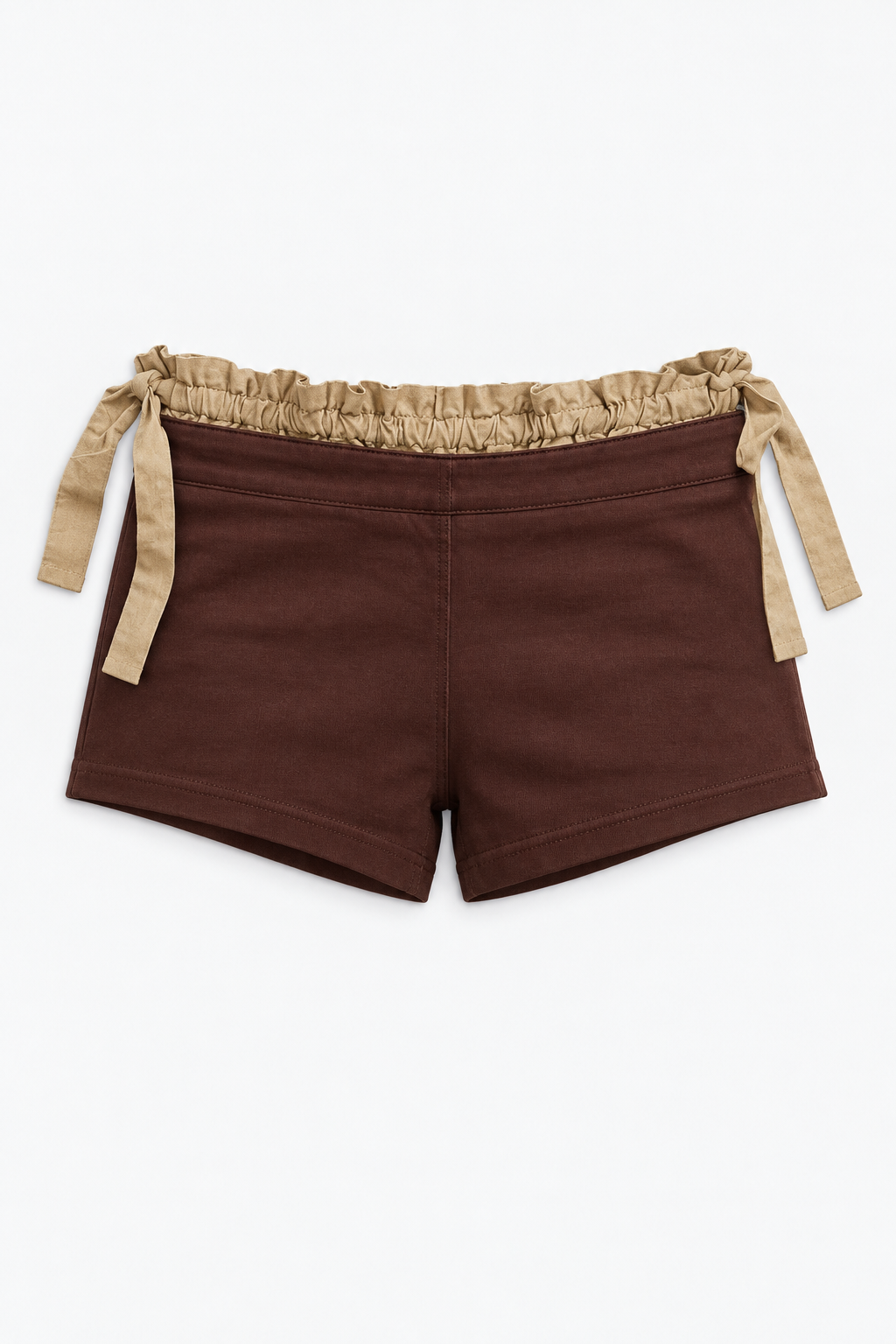 Brown Side-Tie Mini Shorts