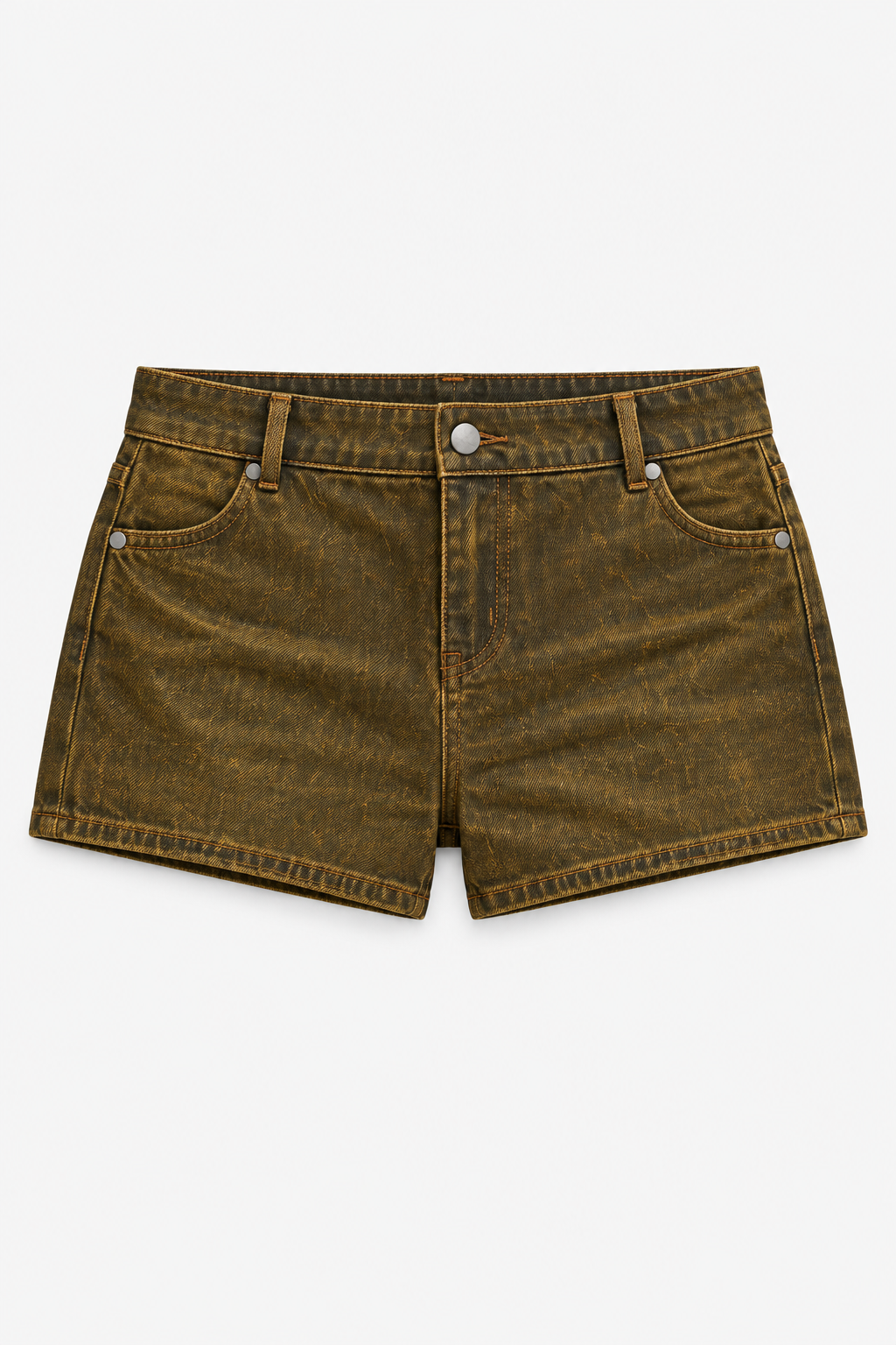 Ochre Washed Denim Mini Shorts