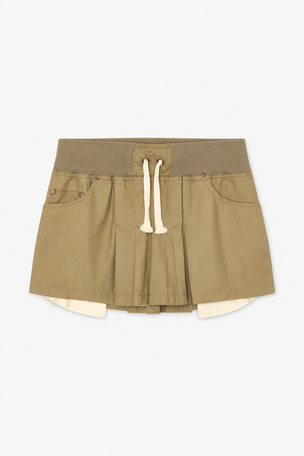 Khaki Pleated Layered Mini Skirt