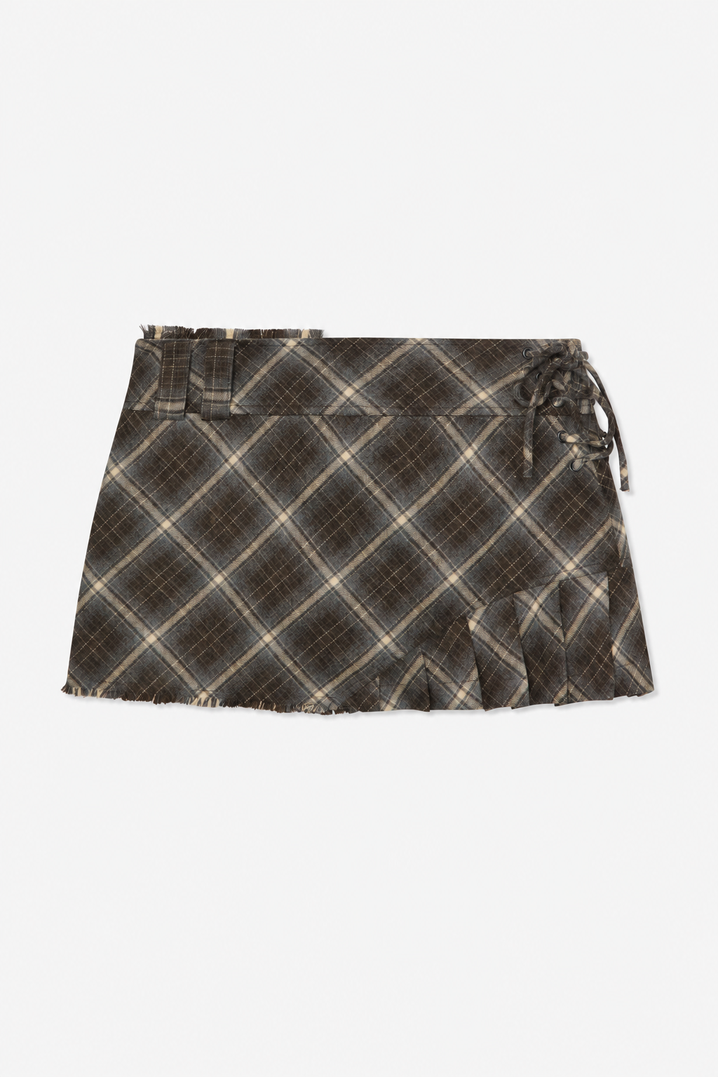 Dark Checked Tie-Side Mini Skirt