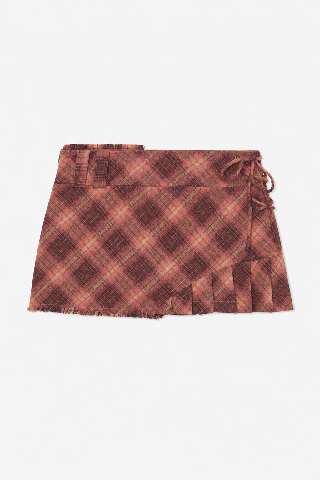 Burgundy Checked Tie-Side Mini Skirt