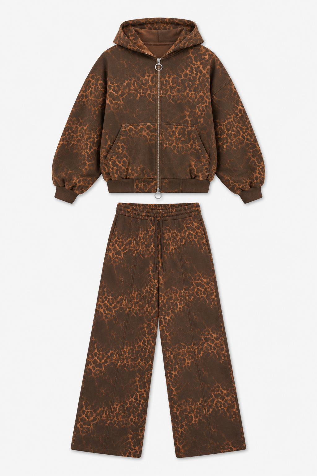 Brown Leopard Zip Hoodie and Pants Set