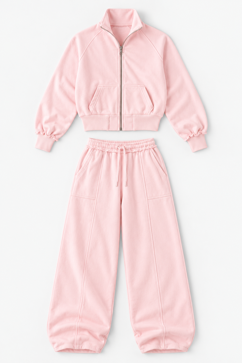 Pink Zip Sweatshirt and Sweatpants Set