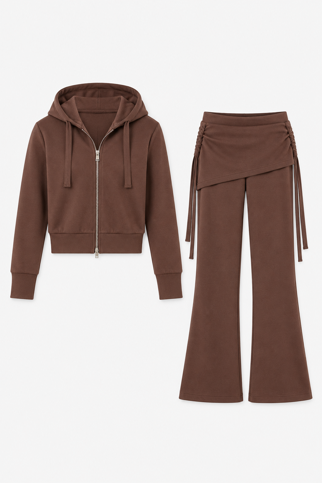 Brown Zip Hoodie and Layered Pants Set