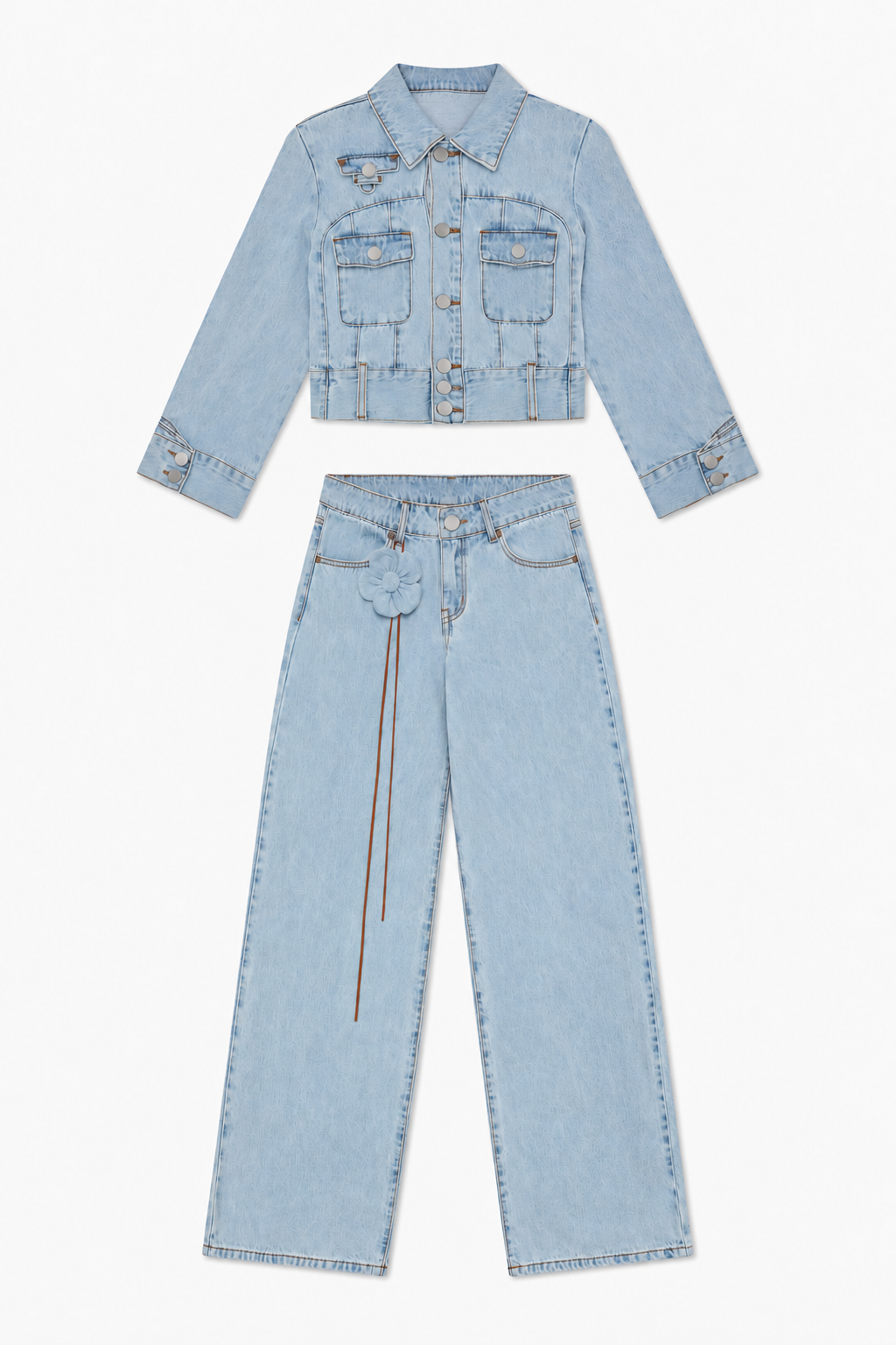 Light Blue Denim Jacket and Wide-Leg Jeans Set