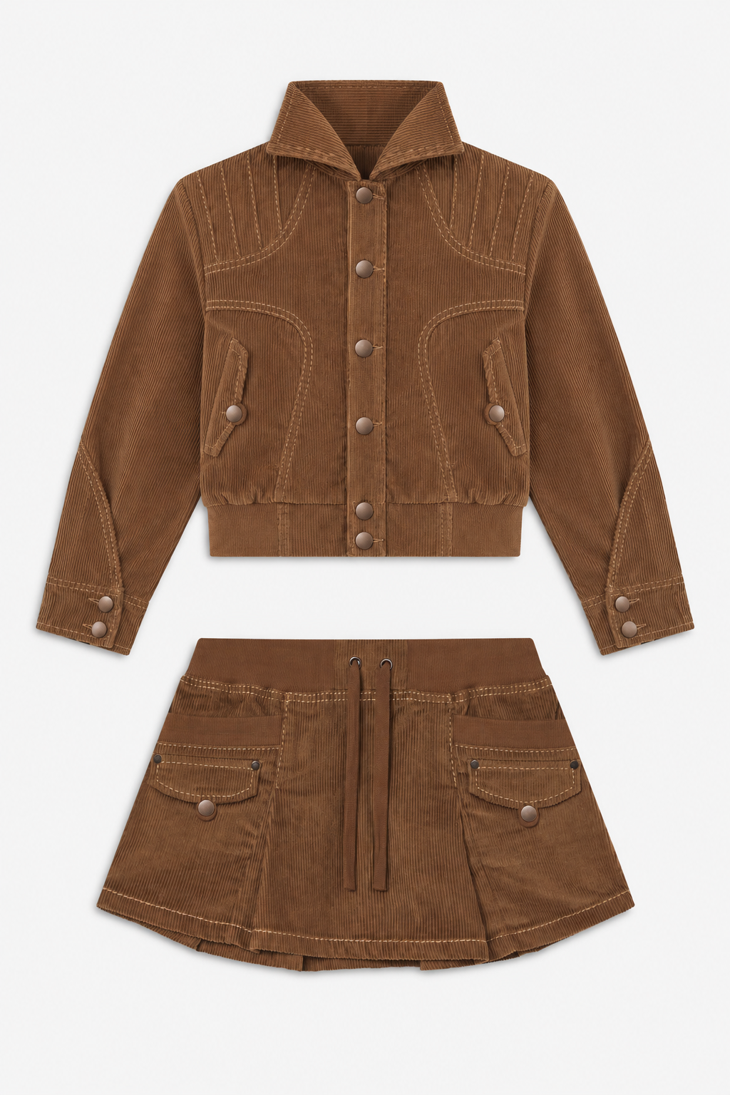 Brown Corduroy Jacket and Mini Skirt Set