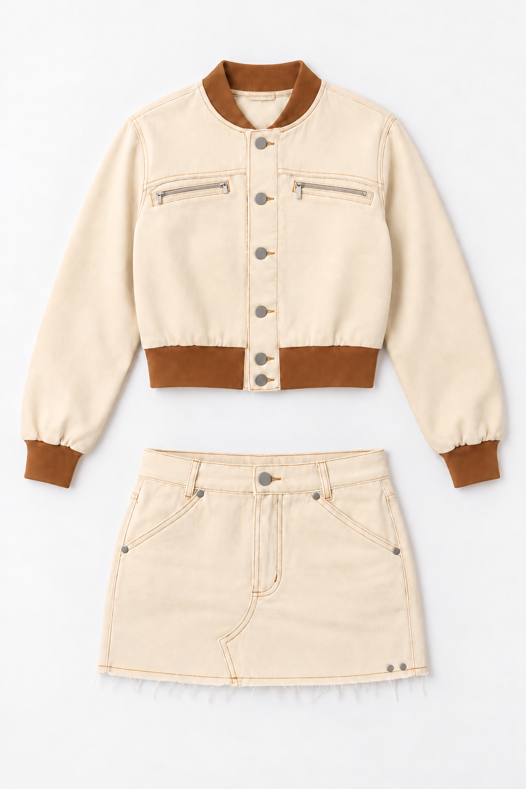 Ecru Cropped Jacket and Mini Skirt Set