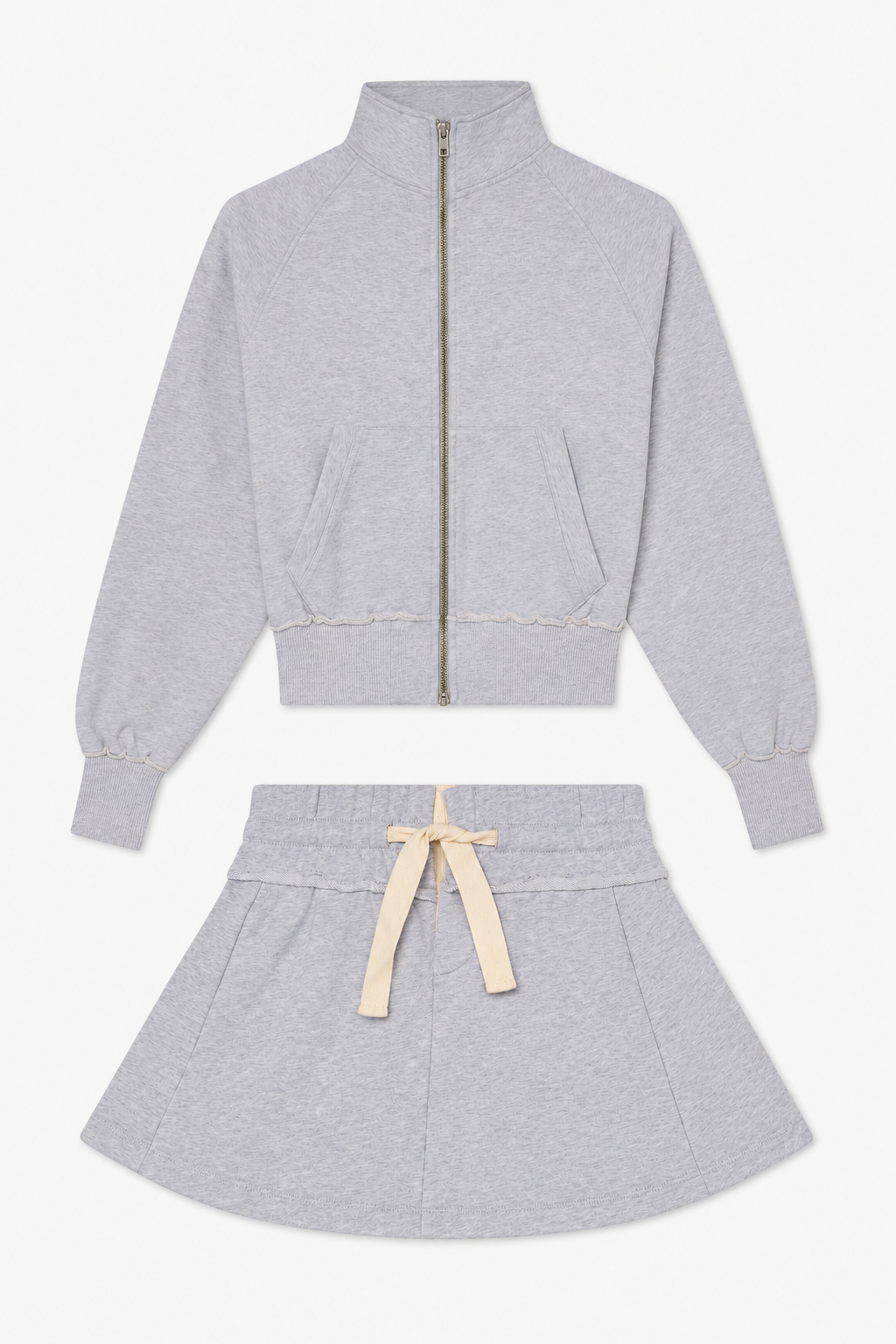 Grey Zip Sweatshirt and Mini Skirt Set
