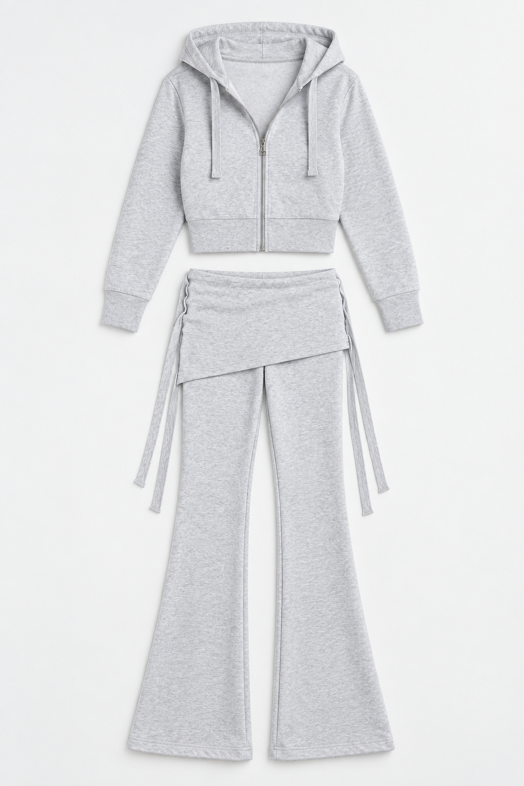 Grey Melange Zip Hoodie and Layered Pants Set