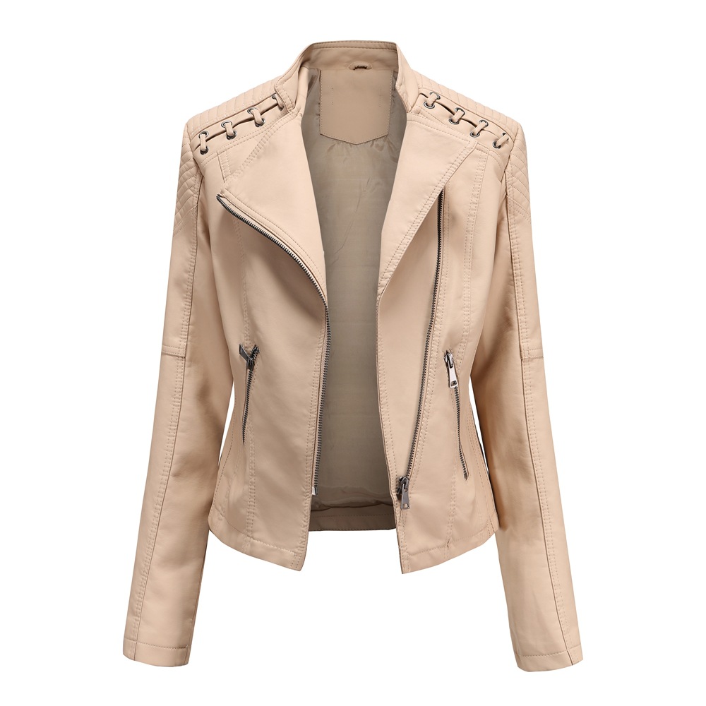 The Classic Faux-Leather Moto Jacket — Khaki