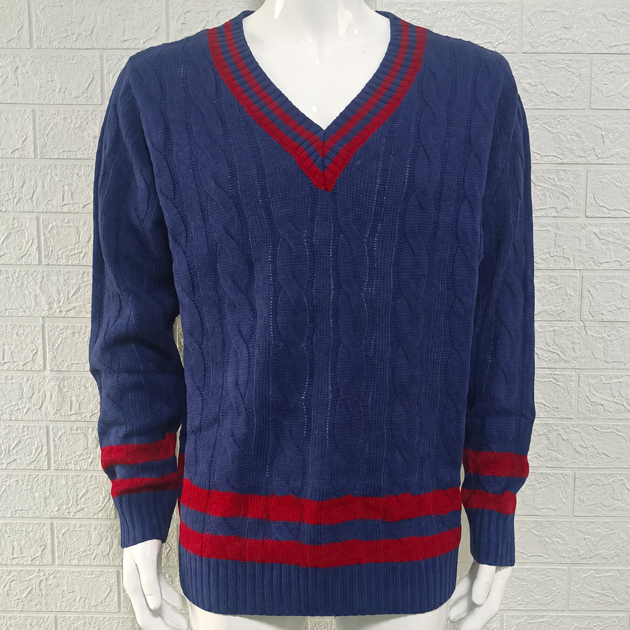 The Collegiate Striped V-Neck Sweater — Navy