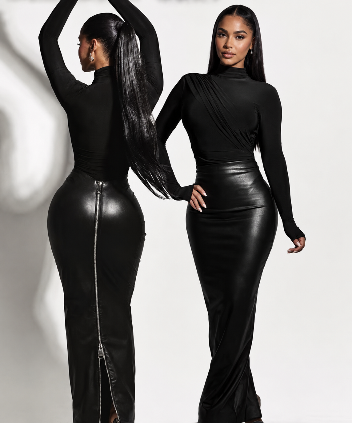 The Faux-Leather Pencil Maxi Skirt — Black