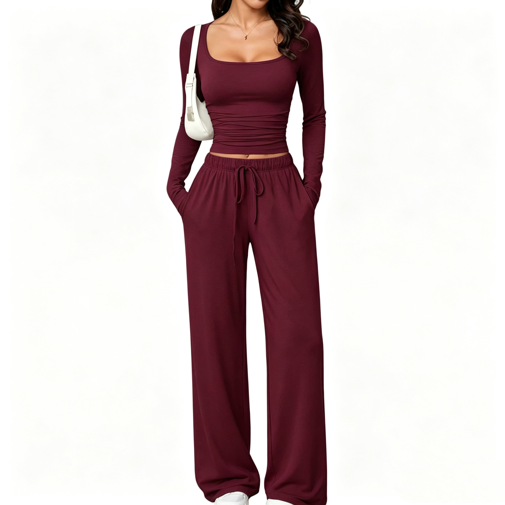 The Square-Neck Lounge Set — Burgundy
