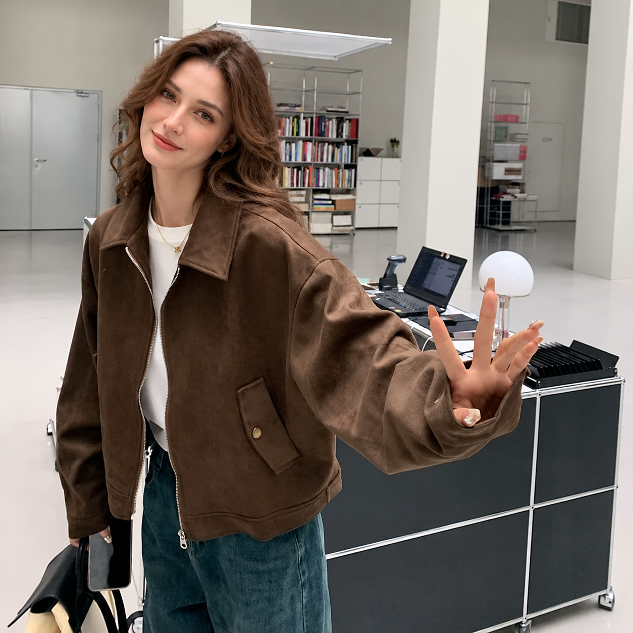 The Cropped Faux-Suede Jacket
