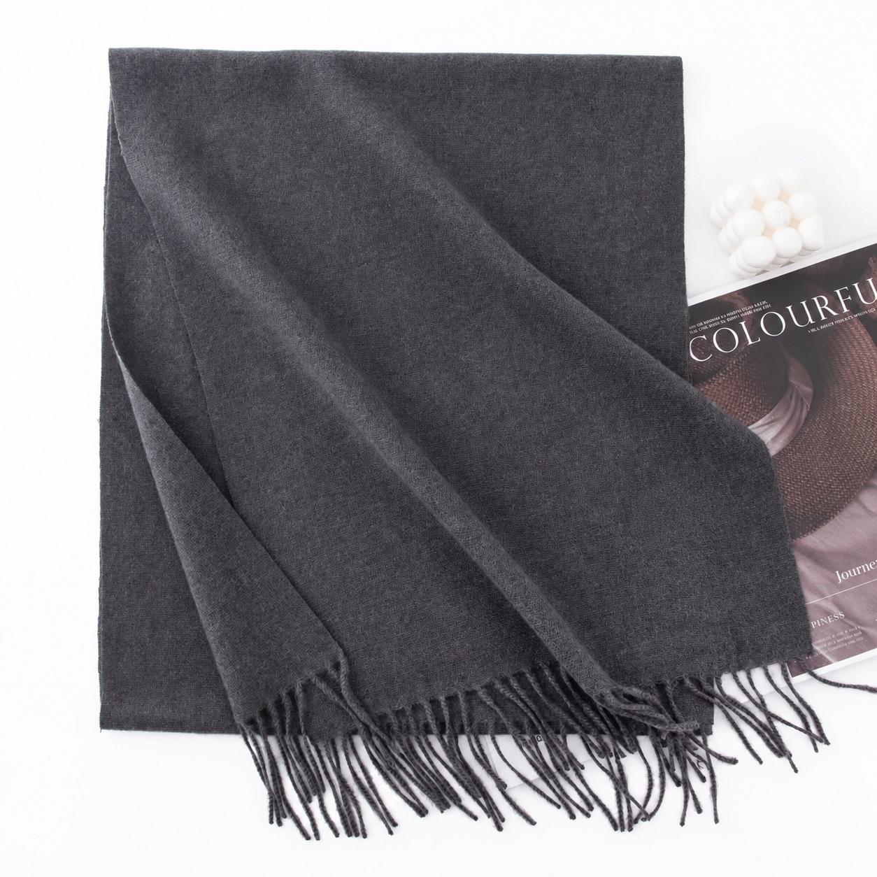 Smoke Gray everyday long scarf; AI-assisted label removal for the unbranded version
