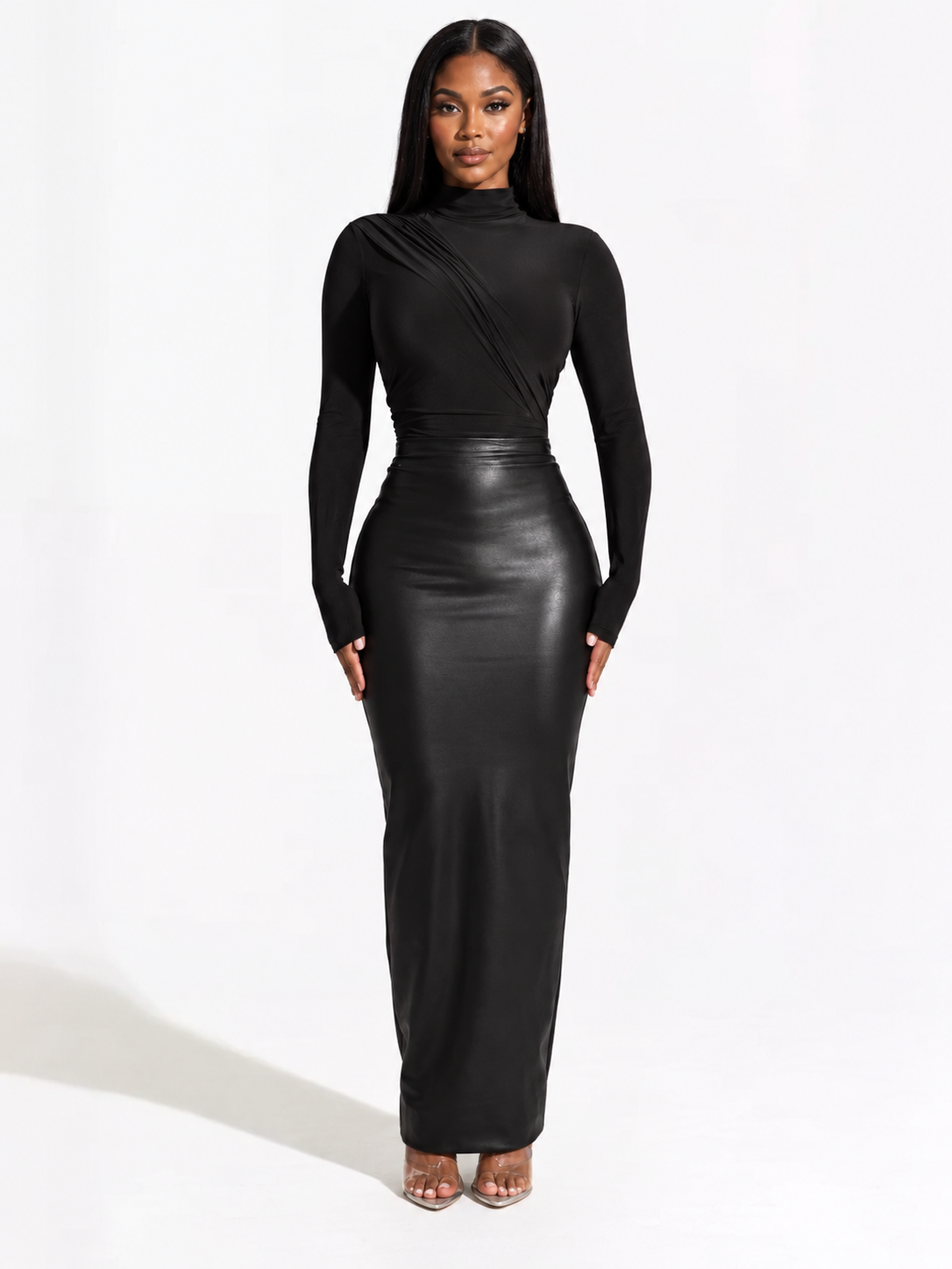 The Faux-Leather Pencil Maxi Skirt