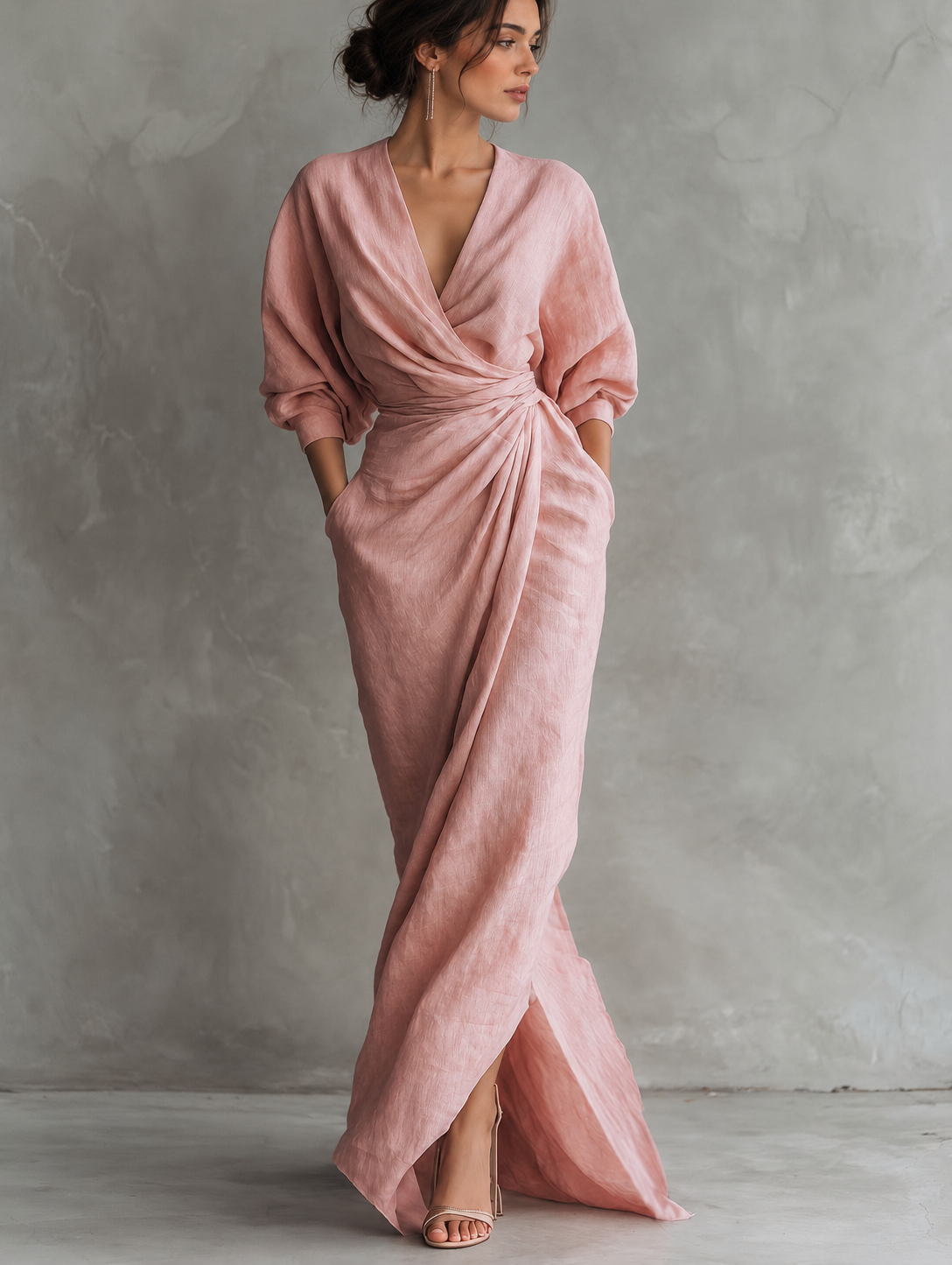 The Belted V-Neck Maxi Dress — Pink