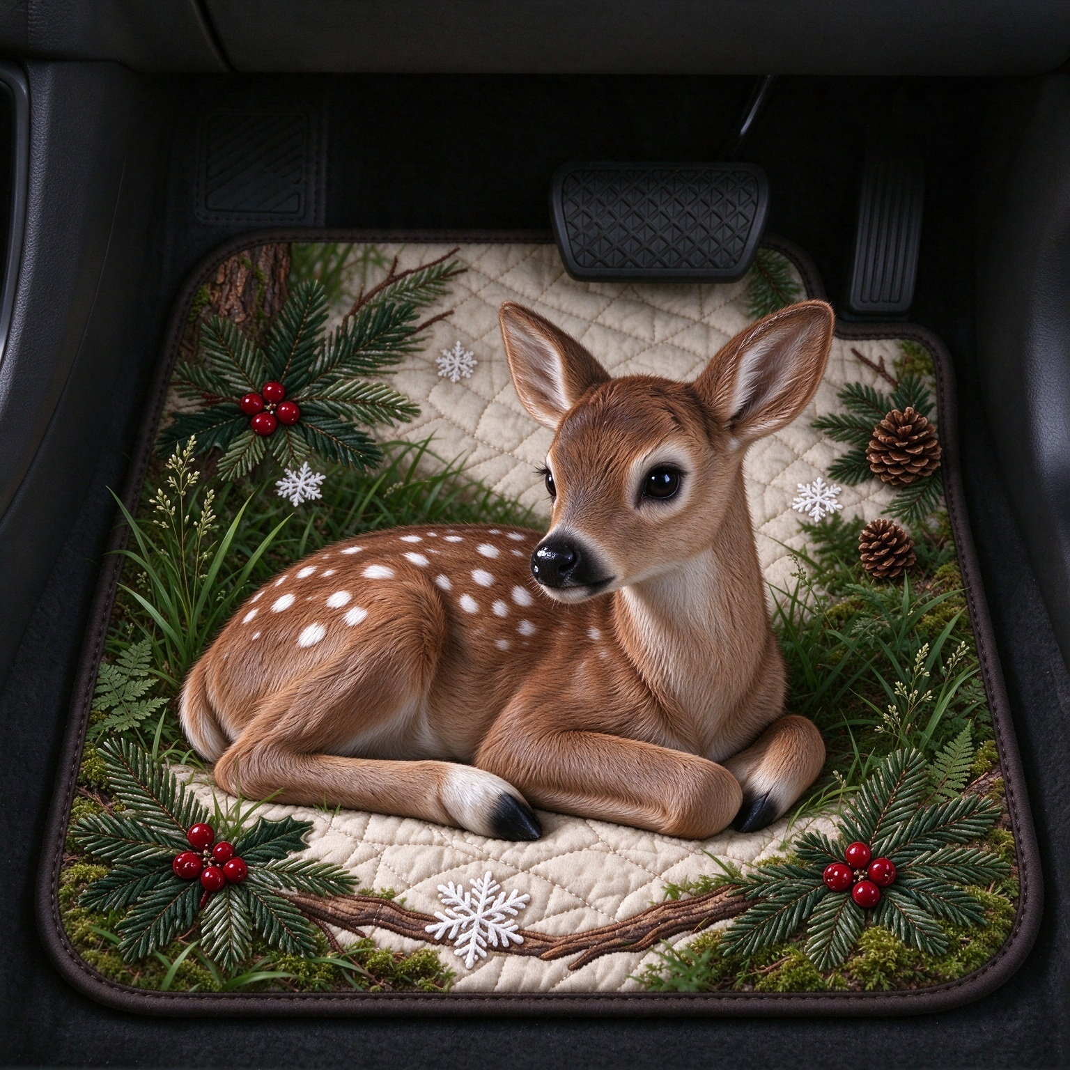 Quilted Spotted Deer Winter Car Cushion