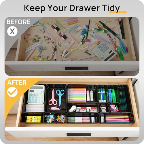 25 PCS Clear Plastic Drawer Organizers Set, 4-Size Versatile Bathroom and Vanity Drawer Organizer Trays, Storage Bins for Makeup
