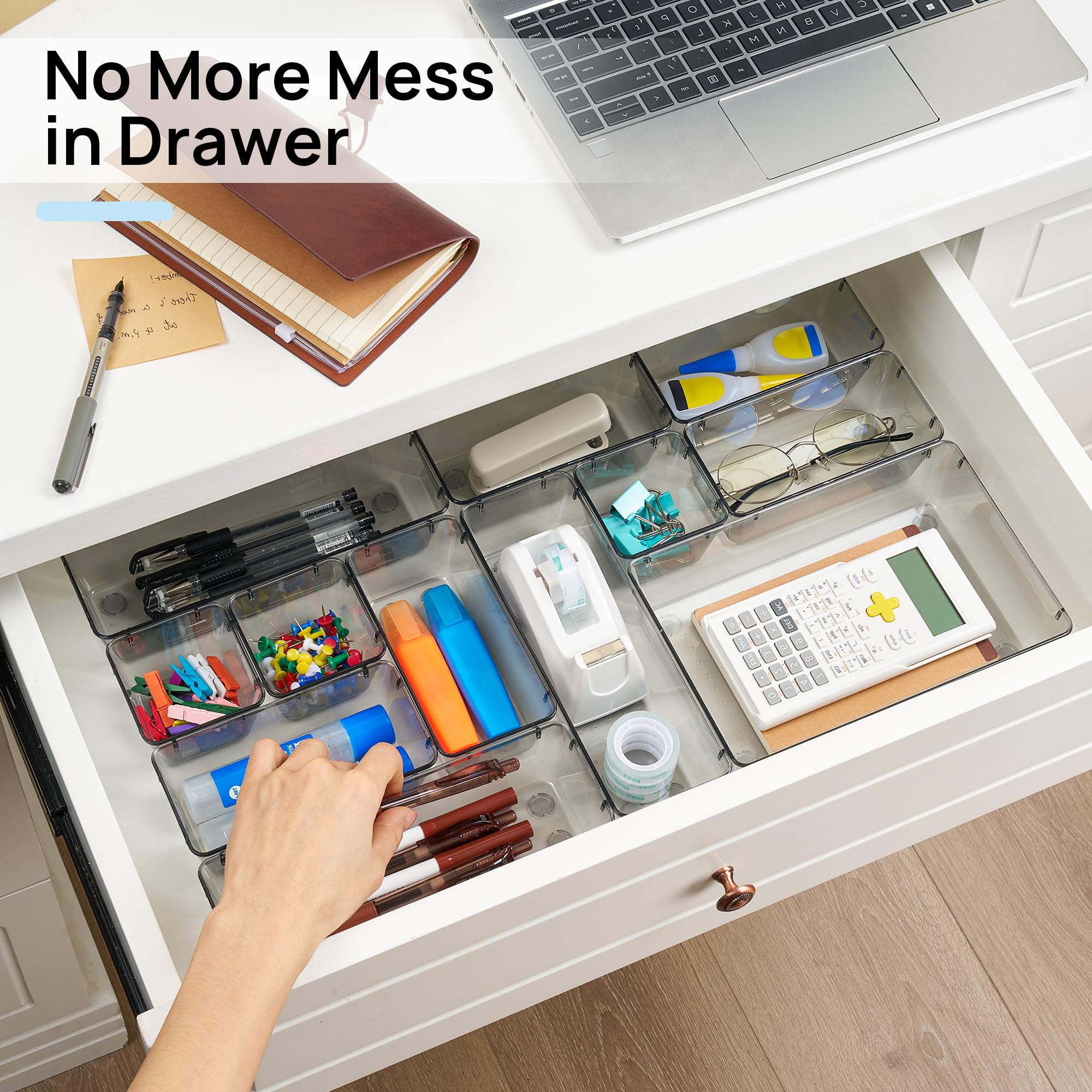 25 PCS Clear Plastic Drawer Organizers Set, 4-Size Versatile Bathroom and Vanity Drawer Organizer Trays, Storage Bins for Makeup