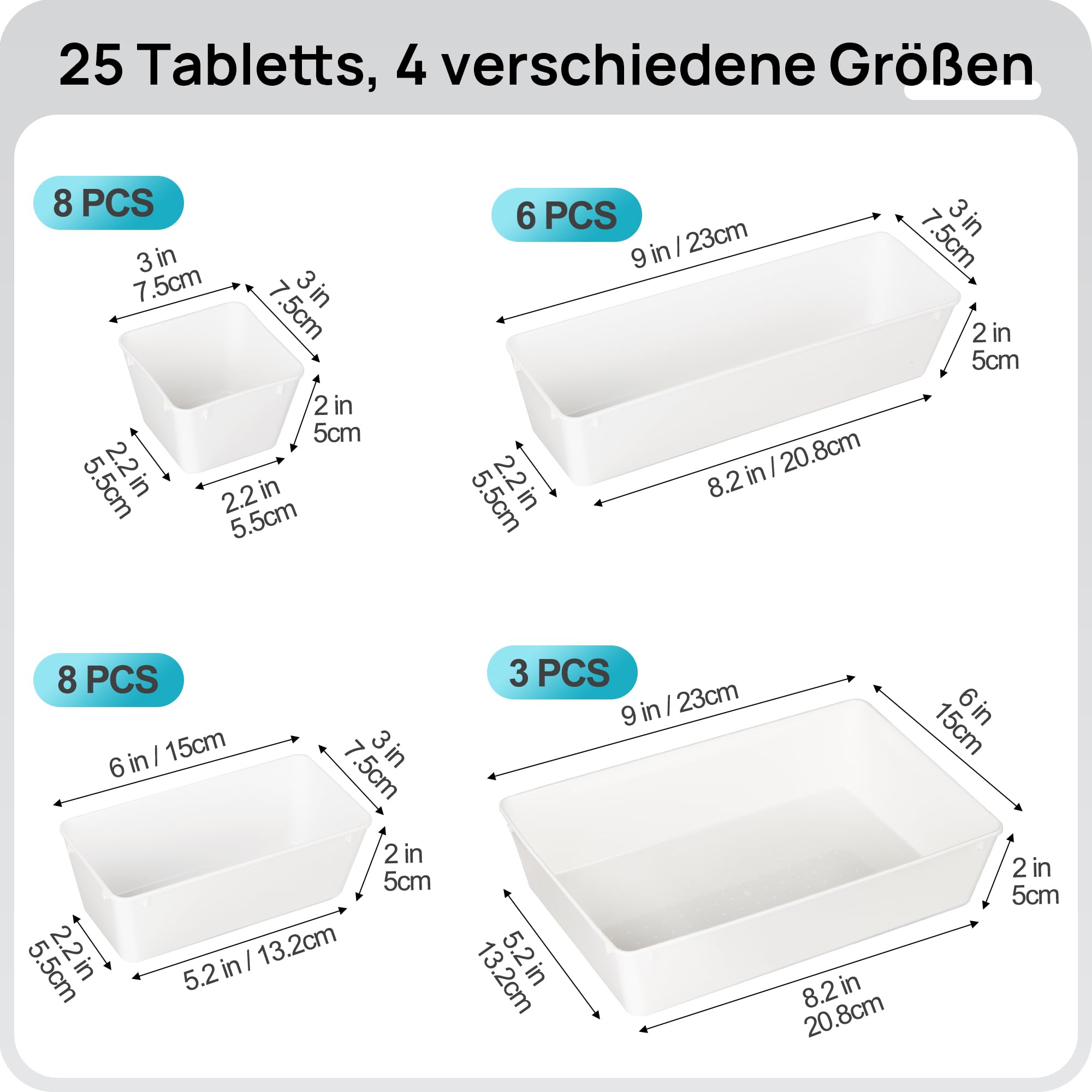 25 PCS Clear Plastic Drawer Organizers Set, 4-Size Versatile Bathroom and Vanity Drawer Organizer Trays, Storage Bins for Makeup