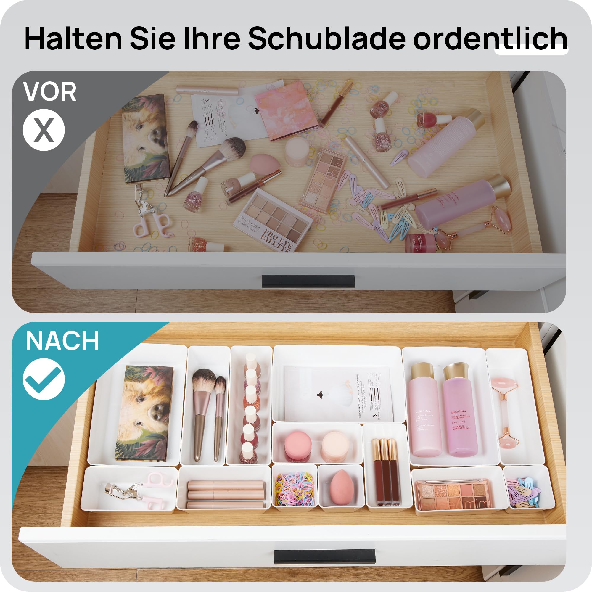25 PCS Clear Plastic Drawer Organizers Set, 4-Size Versatile Bathroom and Vanity Drawer Organizer Trays, Storage Bins for Makeup