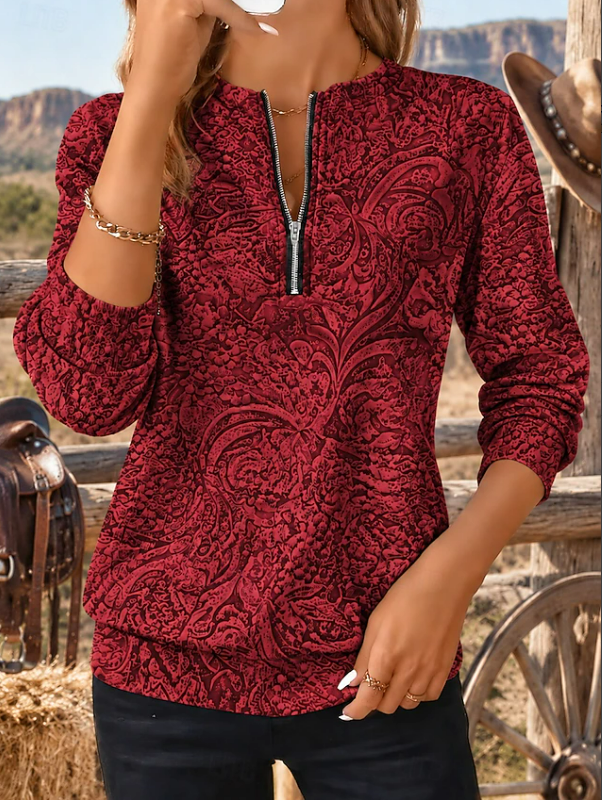 Women‘s Abstract Half Open Collar Printing Vintage Spring/Fall Long Sleeve Sweatshirt