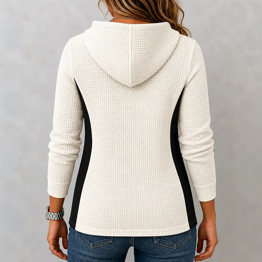 🧥✨ Women's Waffle-Knit Color-Block Hooded Casual Sweatshirt 💕