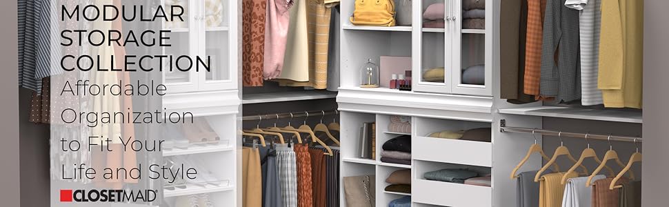 ClosetMaid 4613 Modular Storage Pair Set, 2 Glass Pane Doors, Wood Closet Organizer Shaker Style, Add On Accessory for Shelf Units, Taupe, Kit Modular Storage Collection by ClosetMaid