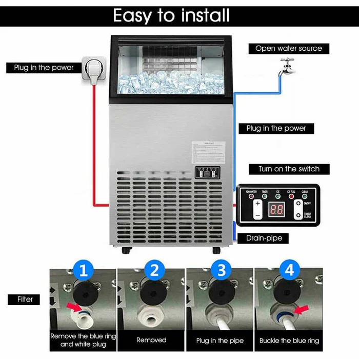 Eletriclife Portable Built-In Stainless Steel Commercial Ice Maker 110Lbs per 24H