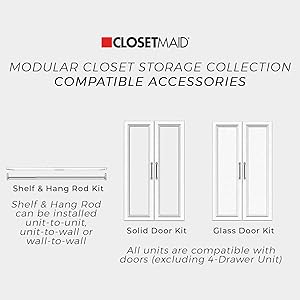 ClosetMaid 4613 Modular Storage Pair Set, 2 Glass Pane Doors, Wood Closet Organizer Shaker Style, Add On Accessory for Shelf Units, Taupe, Kit ClosetMaid Modular Storage Add On Accessories, Door, Shelf, Hang Rod