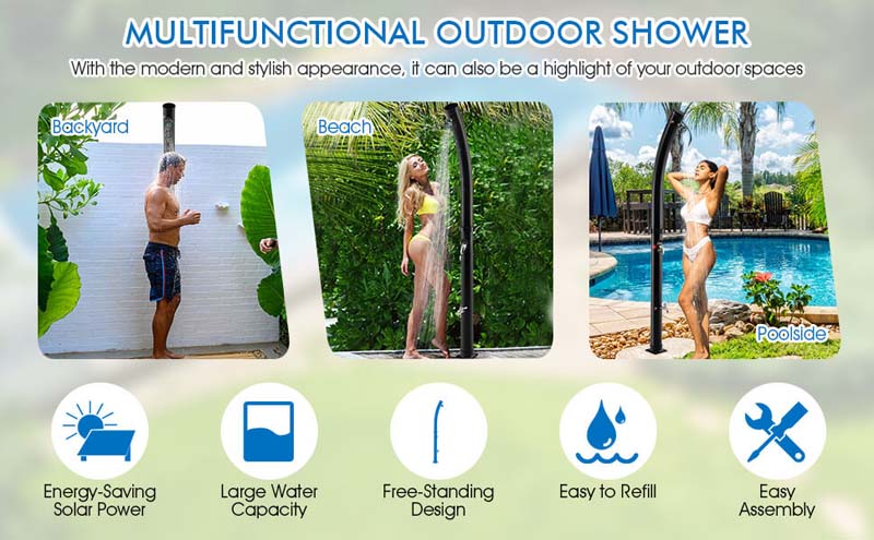 Eletriclife 7.2 Feet 5.3 Gallon Solar-Heated Shower with 360° Rotating Shower Head