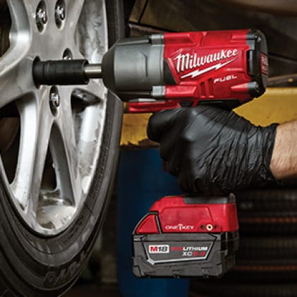 Milwaukee 2658-20-48-59-1850 M18 18V Lithium-Ion Cordless 3/8 in. Impact Wrench W/ Friction Ring W/ M18 Starter Kit (1) 5.0Ah Battery & Charger Professional performs faster tire service without the hassle of pneumatic hoses, compressors, and torque sticks.