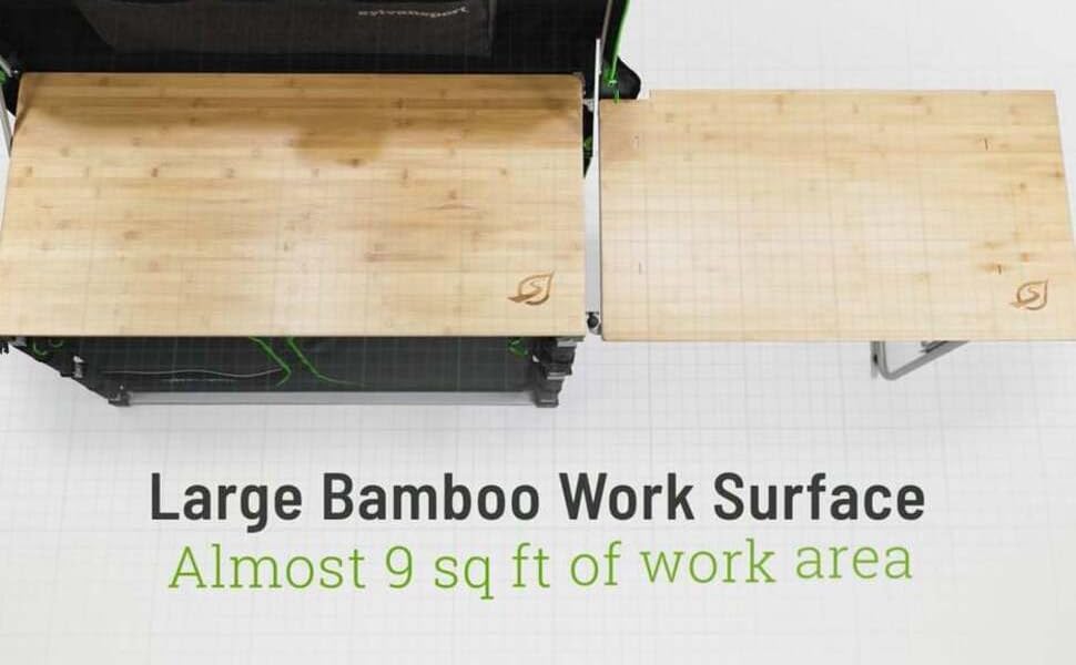 large bamboo surface on folding camp table