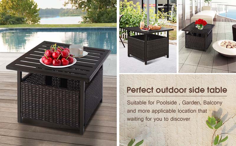 Eletriclife Outdoor Patio Rattan Wicker Steel Side Deck Table