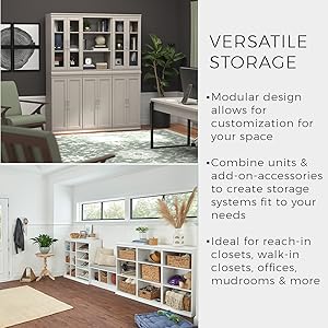 ClosetMaid 4613 Modular Storage Pair Set, 2 Glass Pane Doors, Wood Closet Organizer Shaker Style, Add On Accessory for Shelf Units, Taupe, Kit Versatile modular storage for office, mudroom, closet, entryway, living room, more