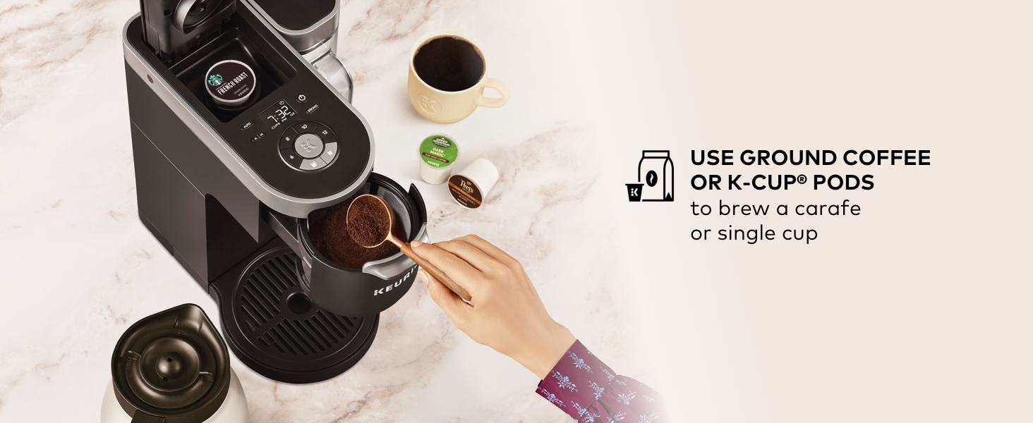 keurig k-duo single serve and carafe coffee maker, coffeemaker, kduo, brewer, ground coffee