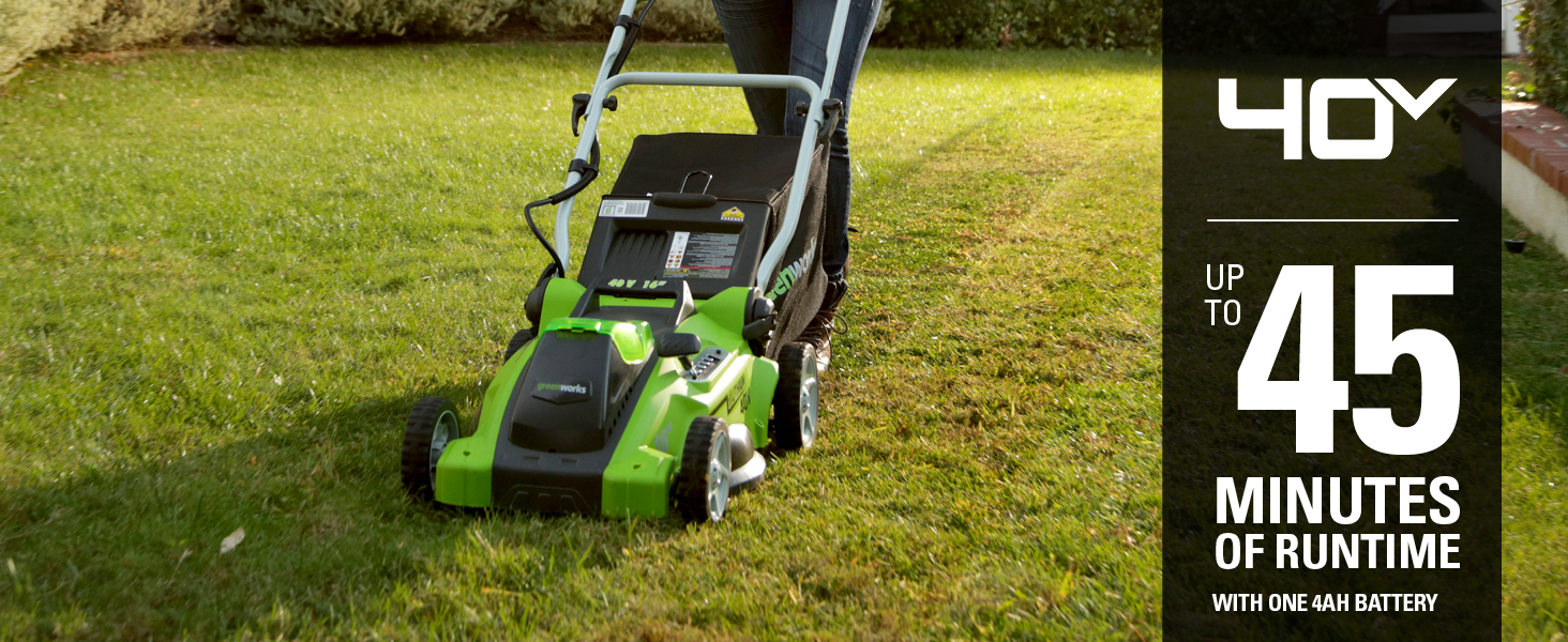 Greenworks 40V 16" Cordless Electric Lawn Mower, 4.0Ah Battery and Charger Included f
