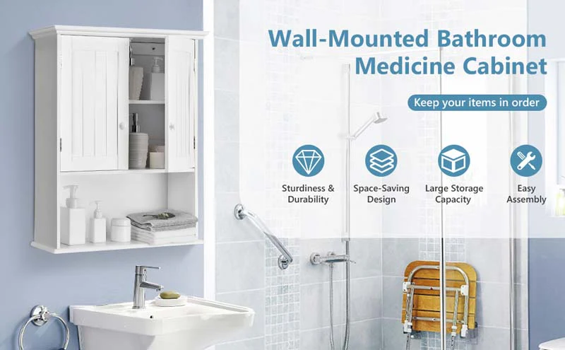 Eletriclife 2-Door Wall Mount Bathroom Storage Cabinet with Open Shelf