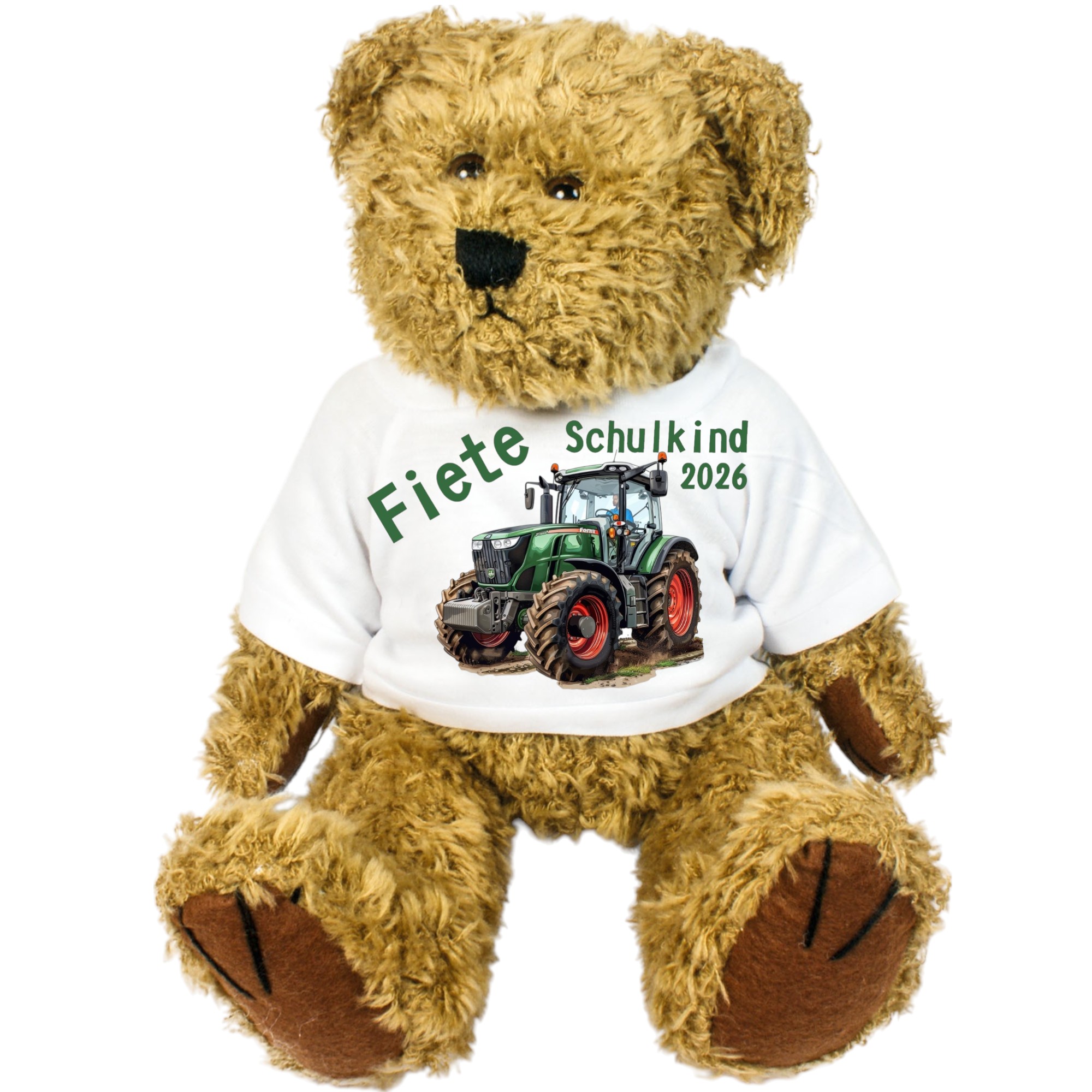 personalisierter Bär Kuscheltier Traktor Geschenk Einschulung