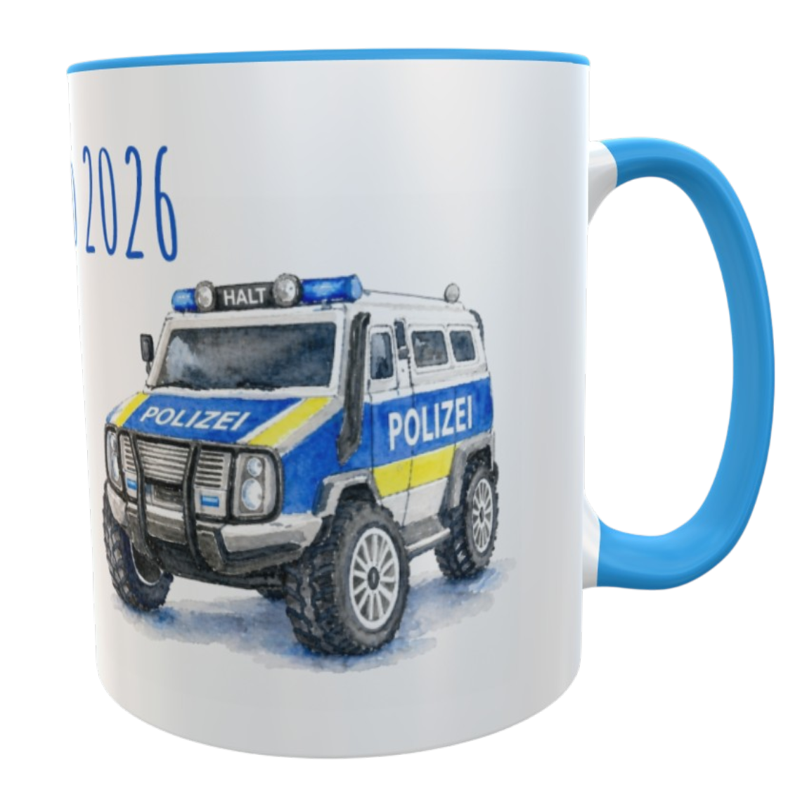 Personalisierte Schulkind‑Tasse 2026 mit Polizeiauto & Wunschname