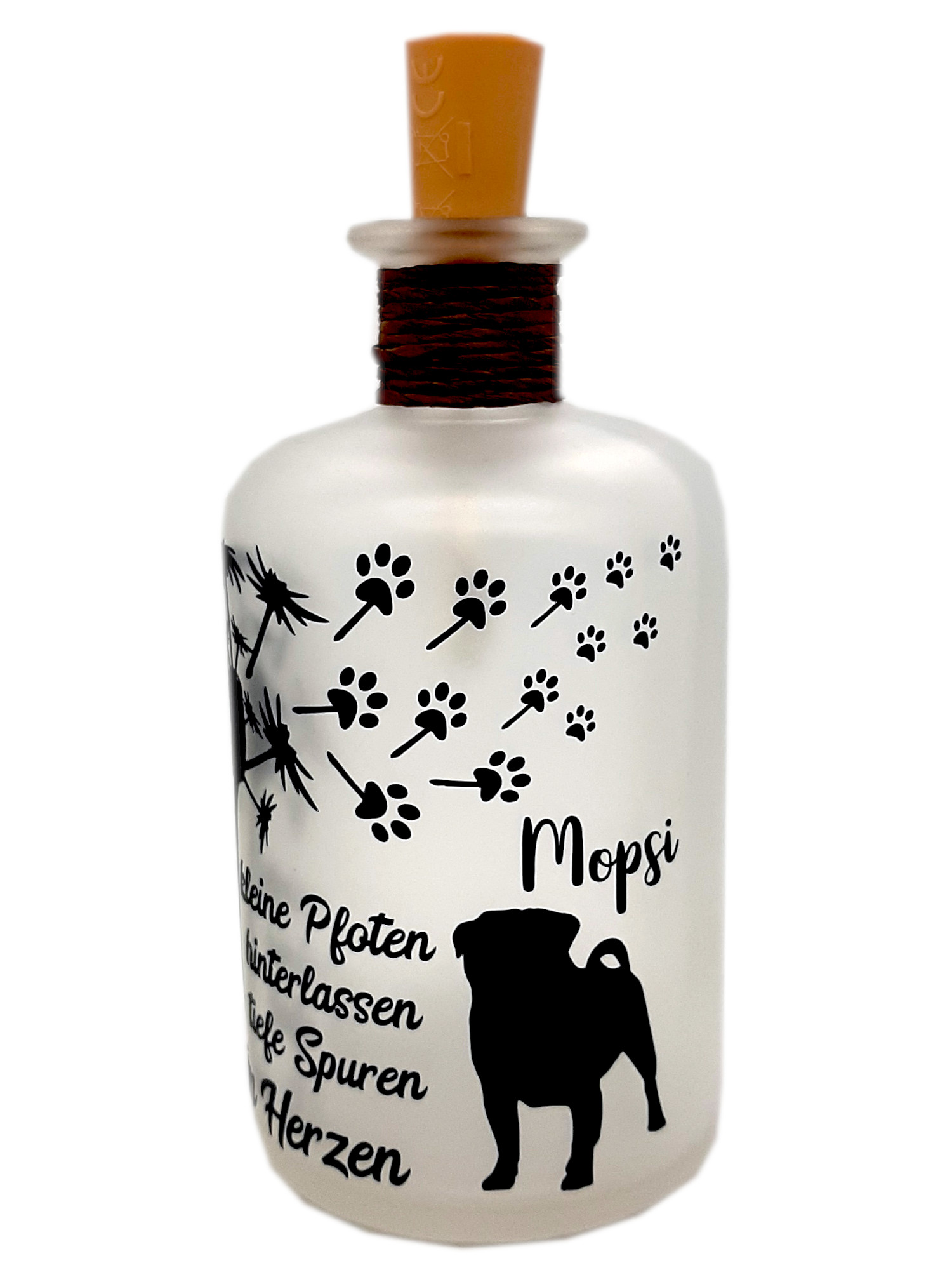 personalisierte LED-Leuchtflasche Trauer Mops Hund Pug