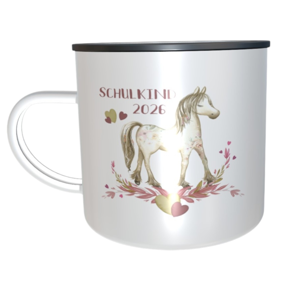 Emaille-Tasse Pferd mit Namen Schulkind 2026
